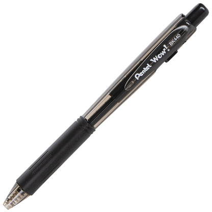 Pentel Wow! Retractable Ballpoint Pen, (1.0mm) Medium Line, NEW Ink, Black Ink (BK440-A)