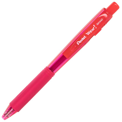 Wow! Retractable Ballpoint Pen, (1.0mm) Medium Line, NEW Ink, Pink Ink (BK440-P)
