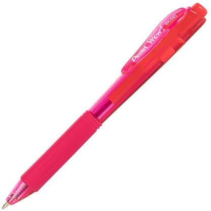 Wow! Retractable Ballpoint Pen, (1.0mm) Medium Line, NEW Ink, Pink Ink (BK440-P)