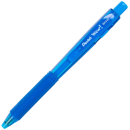 Wow! Retractable Ballpoint Pen, (1.0mm) Medium Line, NEW Ink, Sky Blue Ink (BK440-S)