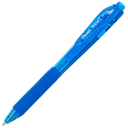 Wow! Retractable Ballpoint Pen, (1.0mm) Medium Line, NEW Ink, Sky Blue Ink (BK440-S)
