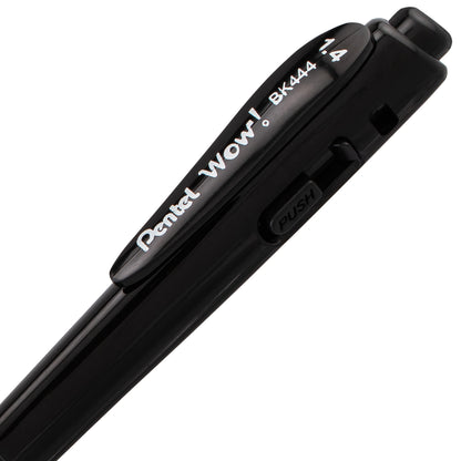Pentel WOW! Ballpoint Pen, (1.4mm), Bold Line, Black Ink (BK444-A), 24 Dozen