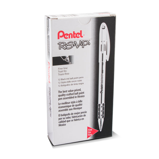 Pentel RSVP Ballpoint Pen, (0.7mm) Fine Line, Black Ink (BK90-A)