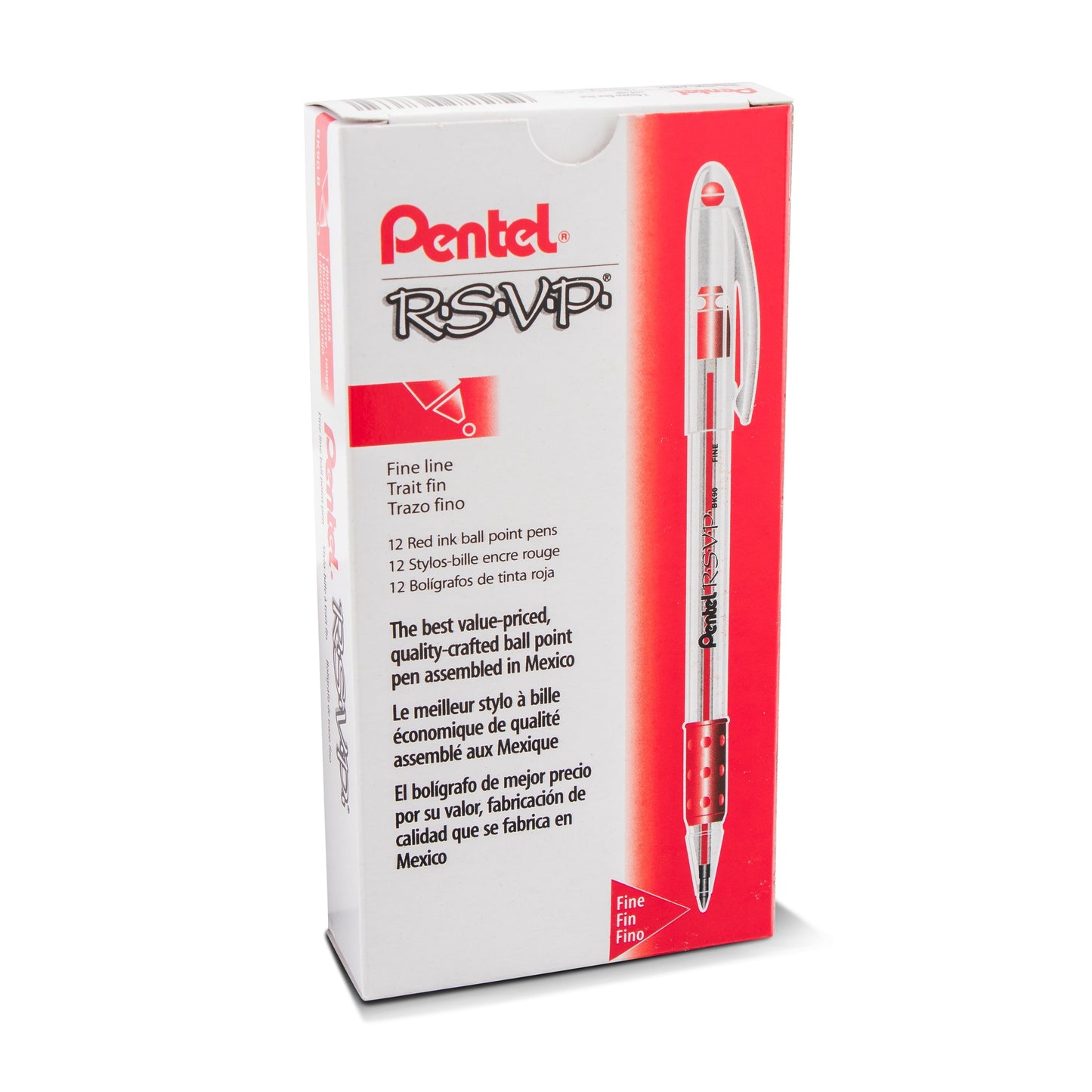 Pentel RSVP Ballpoint Pen, (0.7mm) Fine Line, Red Ink (BK90-B), 48 Dozen