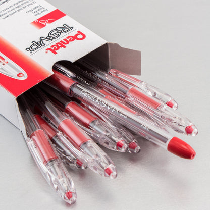 Pentel RSVP Ballpoint Pen, (0.7mm) Fine Line, Red Ink (BK90-B), 48 Dozen