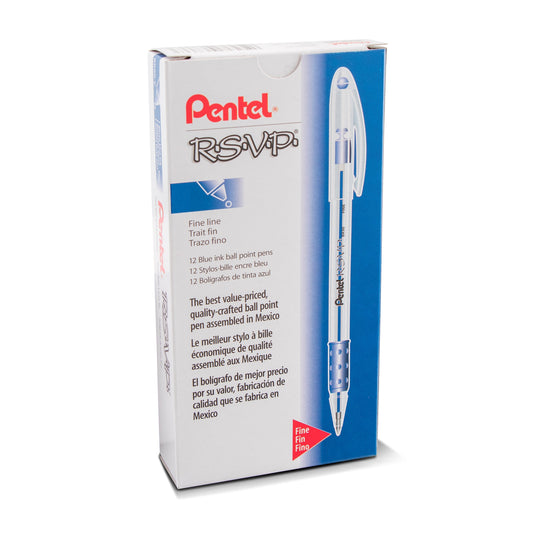 Pentel RSVP Ballpoint Pen, (0.7mm) Fine Line, Blue Ink (BK90-C), 48 Dozen