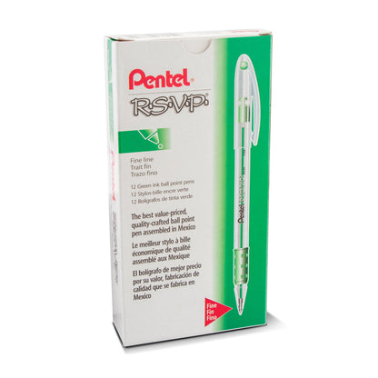 Pentel RSVP Ballpoint Pen, (0.7mm) Fine Line, Green Ink (BK90-D)