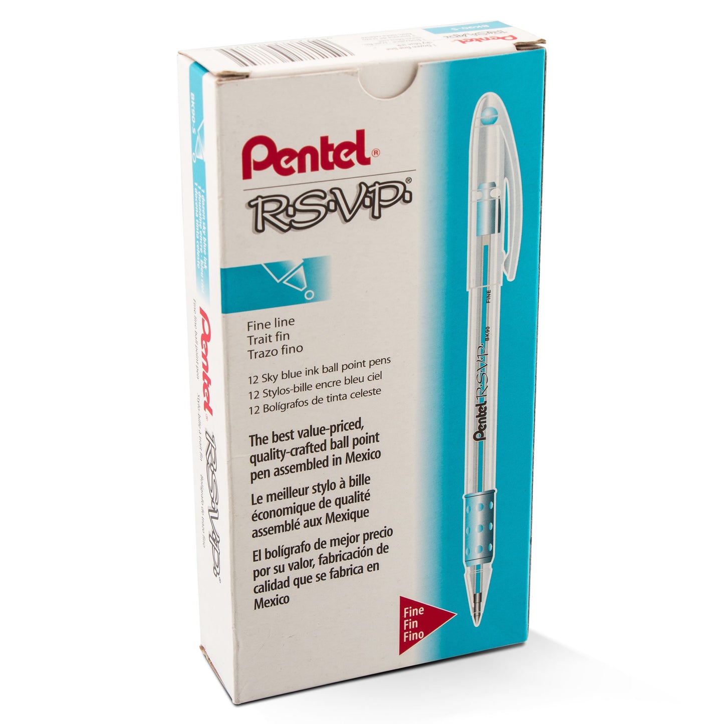 RSVP Ballpoint Pen, (0.7mm) Fine Line, Sky Blue Ink (BK90-S)