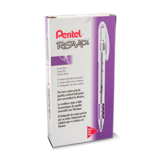 Pentel RSVP Ballpoint Pen, (0.7mm) Fine Line, Violet Ink (BK90-V), 48 Dozen