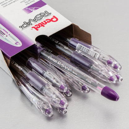 Pentel RSVP Ballpoint Pen, (0.7mm) Fine Line, Violet Ink (BK90-V), 48 Dozen