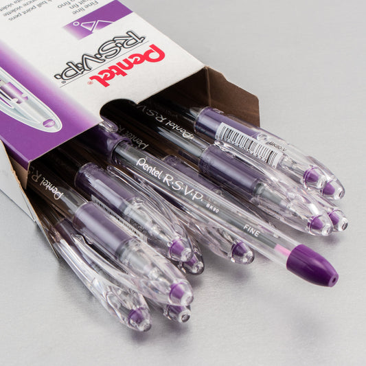 Pentel RSVP Ballpoint Pen, (0.7mm) Fine Line, Violet Ink (BK90-V), 48 Dozen