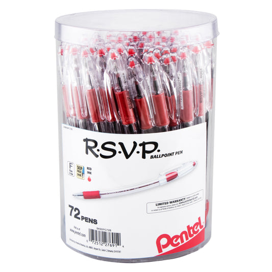RSVP Ballpoint Pen, (0.7mm) Fine Line, Red Ink, 72-pk Canister (BK90PC72B)