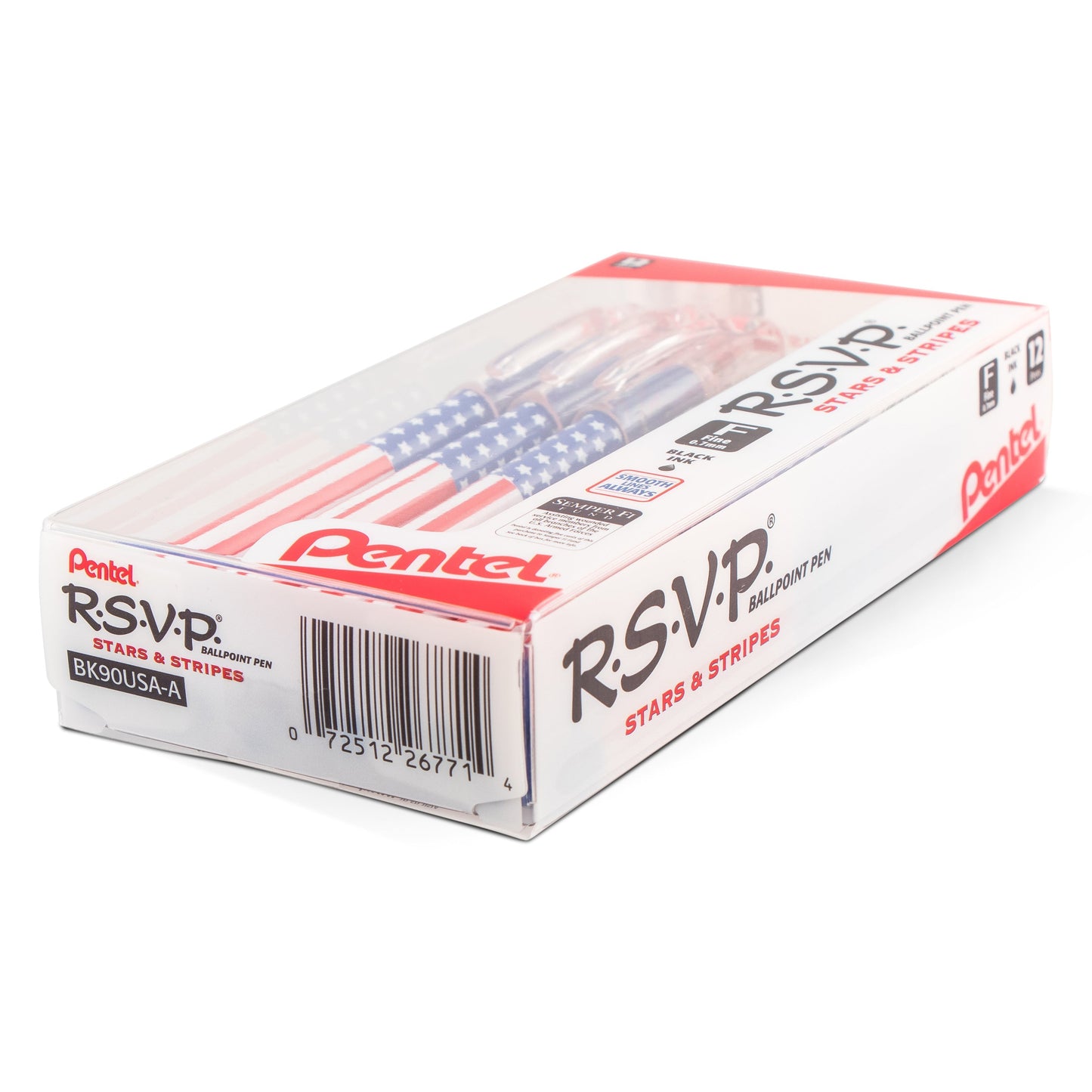 Pentel RSVP Ballpoint Pen, (0.7mm) Fine Line, Flag Barrel, Black Ink (BK90USA-A)