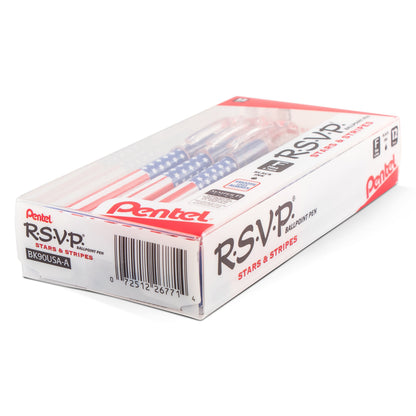Pentel RSVP Ballpoint Pen, (0.7mm) Fine Line, Flag Barrel, Black Ink (BK90USA-A)