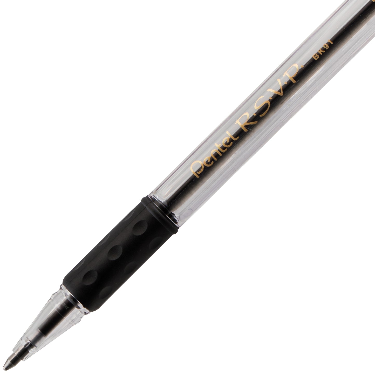 Pentel RSVP Ballpoint Pen, (1.0mm) Medium Line, Black Ink (BK91-A), 48 Dozen