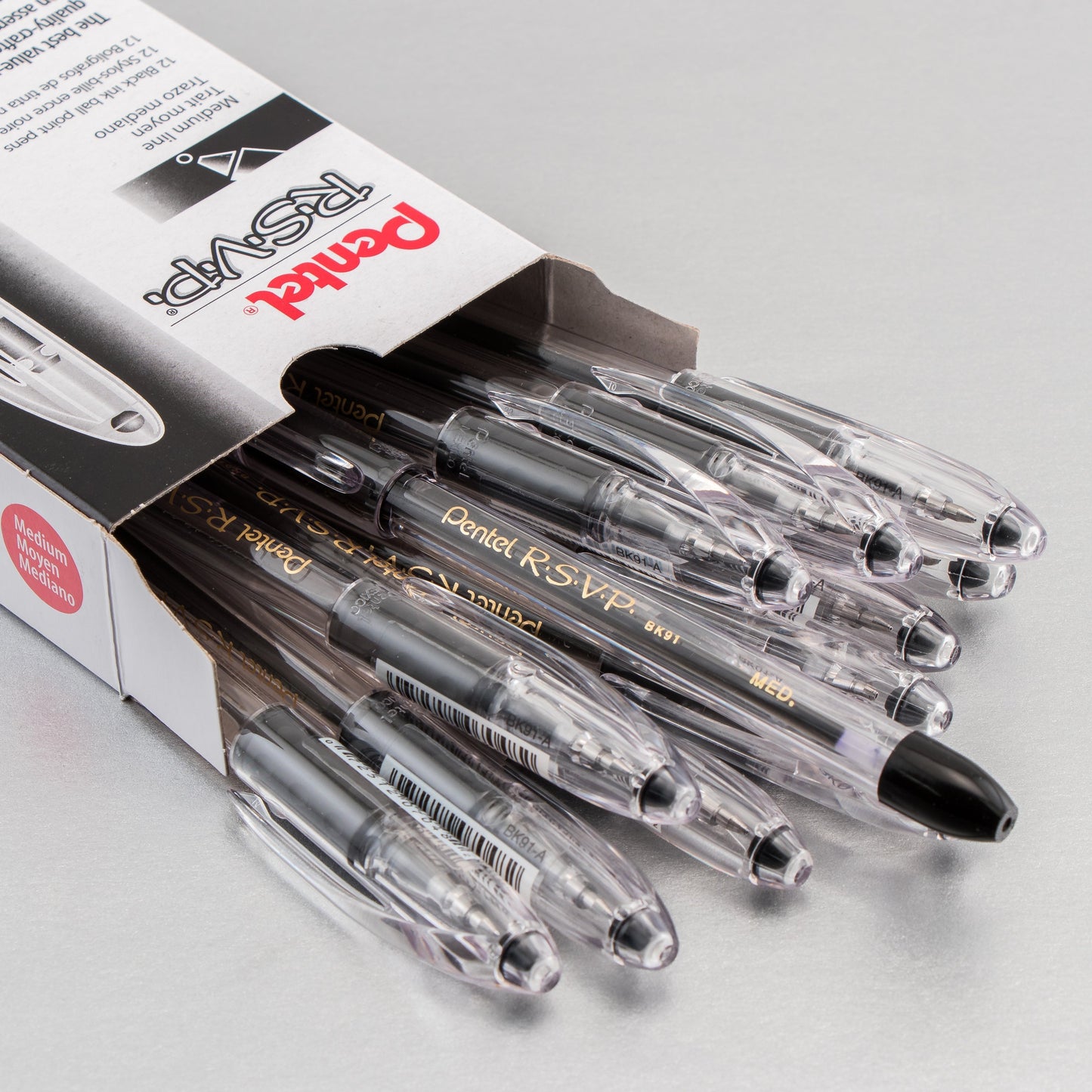 Pentel RSVP Ballpoint Pen, (1.0mm) Medium Line, Black Ink (BK91-A), 48 Dozen