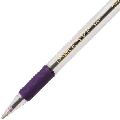 Pentel RSVP Ballpoint Pen, (1.0mm) Medium Line, Violet Ink (BK91-V), 48 Dozen
