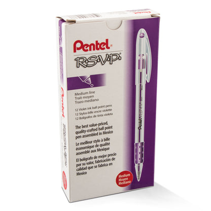 Pentel RSVP Ballpoint Pen, (1.0mm) Medium Line, Violet Ink (BK91-V), 48 Dozen