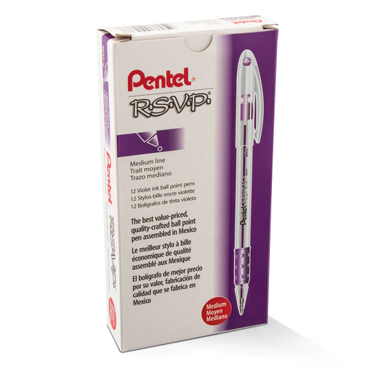 Pentel RSVP Ballpoint Pen, (1.0mm) Medium Line, Violet Ink (BK91-V), 48 Dozen
