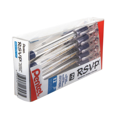 Pentel RSVP Ballpoint Pen, (1.0mm) Medium Line, 12-Blue Ink Pen in Clear plastic box (BK91PC12C)