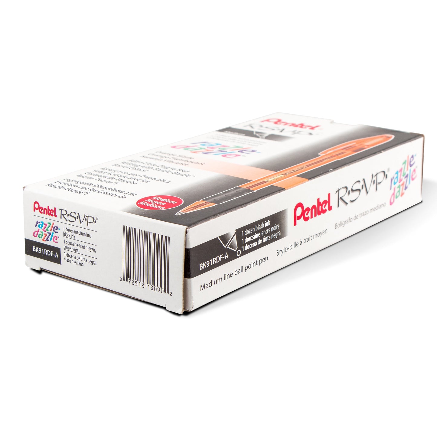 RSVP Razzle-Dazzle Ballpoint Pen, (1.0mm) Medium Line, Orange Barrel, Black Ink (BK91RDF-A)