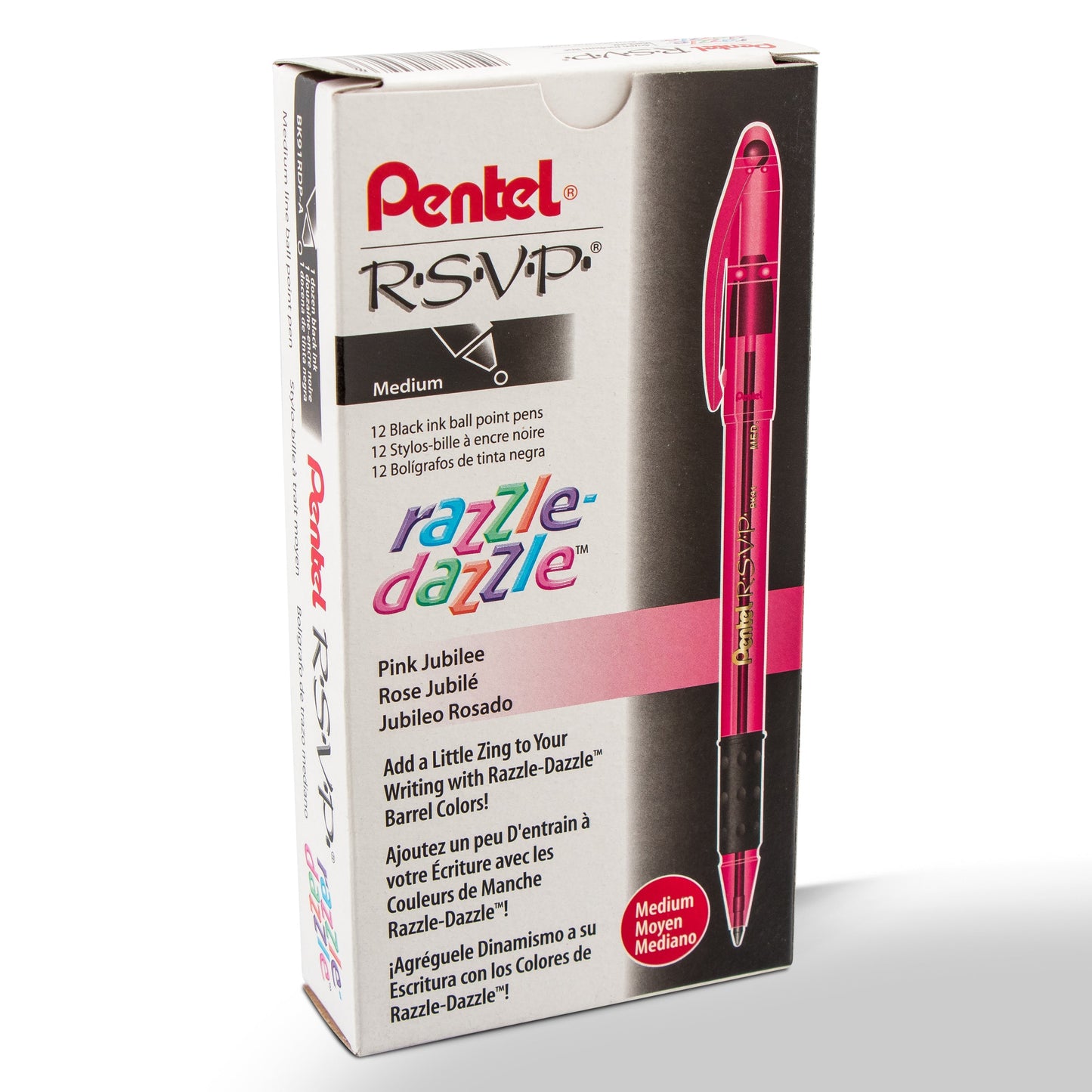 Pentel RSVP Razzle-Dazzle Ballpoint Pen, (1.0mm) Medium Line, Pink Barrel, Black Ink (BK91RDP-A)
