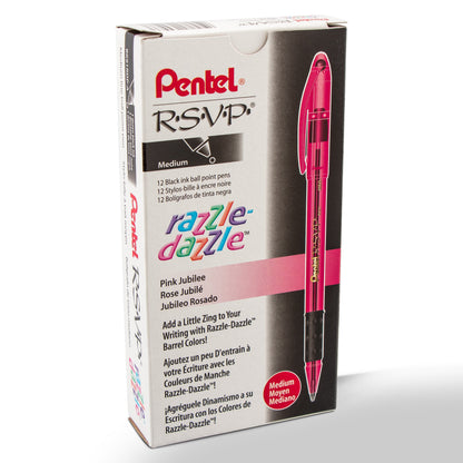 Pentel RSVP Razzle-Dazzle Ballpoint Pen, (1.0mm) Medium Line, Pink Barrel, Black Ink (BK91RDP-A)