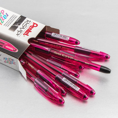 Pentel RSVP Razzle-Dazzle Ballpoint Pen, (1.0mm) Medium Line, Pink Barrel, Black Ink (BK91RDP-A)
