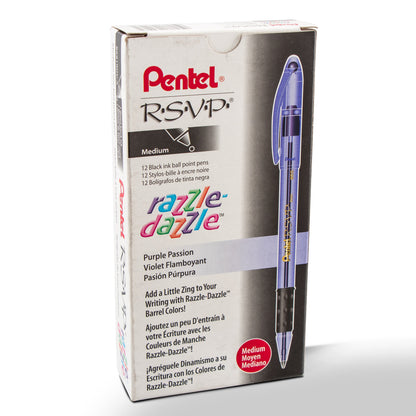 RSVP Razzle-Dazzle Ballpoint Pen, (1.0mm) Medium Line, Violet Barrel, Black Ink (BK91RDV-A)