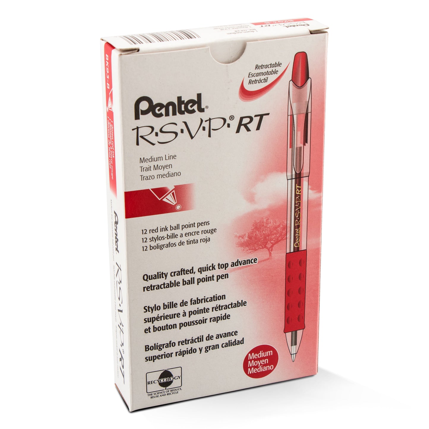 RSVP RT Retractable Ballpoint Pen, (1.0mm) Medium Line, Red Ink (BK93-B)