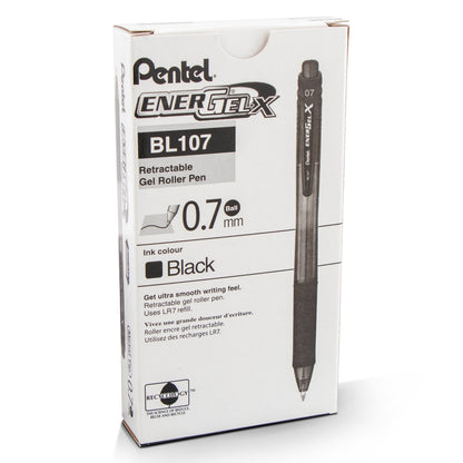 Pentel EnerGel-X Retractable Liquid Gel Pen, (0.7mm) Metal Tip, Black Ink (BL107-A)