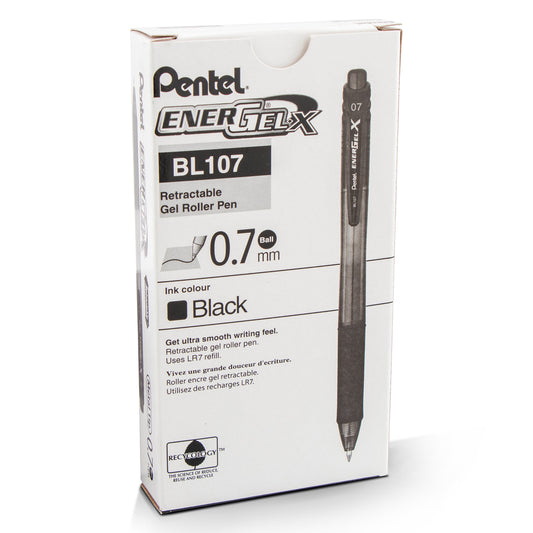 Pentel EnerGel-X Retractable Liquid Gel Pen, (0.7mm) Metal Tip, Black Ink (BL107-A)