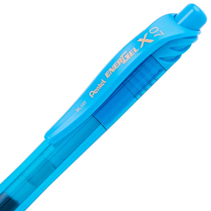 Pentel EnerGel-X Retractable Liquid Gel Pen, (0.7mm) Metal Tip, Medium Line, Sky Blue Ink (BL107-S)