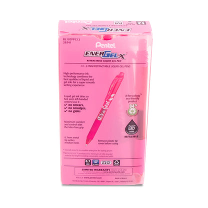 EnerGel-X Retractable Gel Pen, (0.7mm) Med. line, Pink Ink- its a Girl Dozen Box (BL107PPC12)