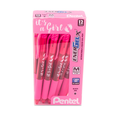 EnerGel-X Retractable Gel Pen, (0.7mm) Med. line, Pink Ink- its a Girl Dozen Box (BL107PPC12)
