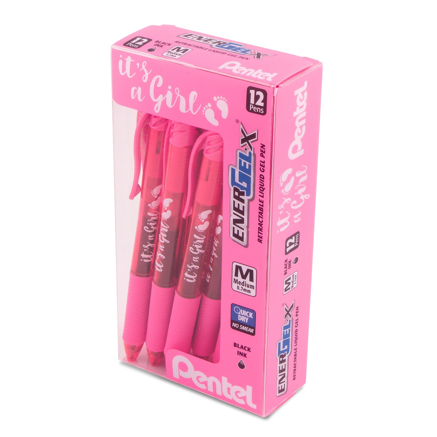 EnerGel-X Retractable Gel Pen, (0.7mm) Med. line, Pink Ink- its a Girl Dozen Box (BL107PPC12)