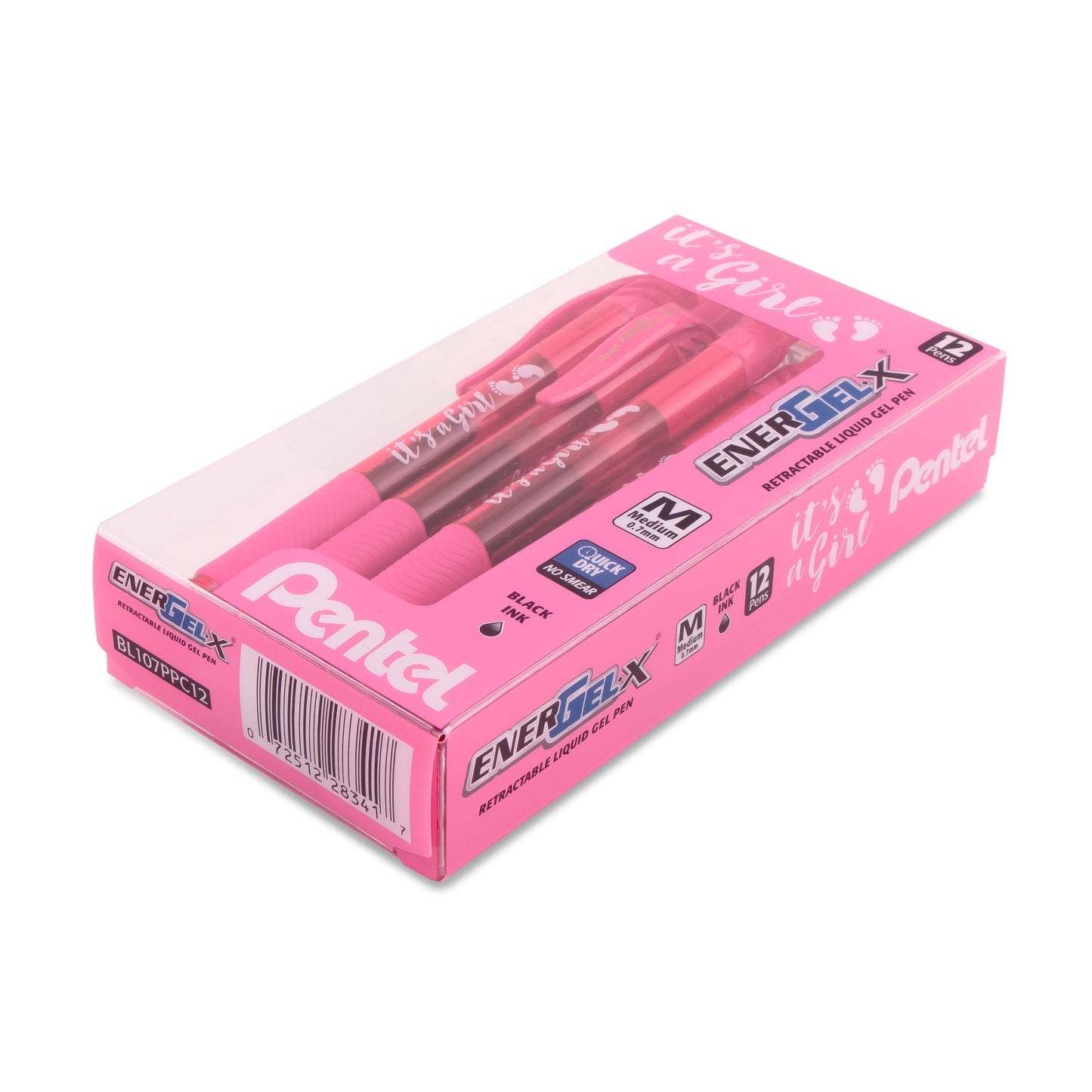 EnerGel-X Retractable Gel Pen, (0.7mm) Med. line, Pink Ink- its a Girl Dozen Box (BL107PPC12)