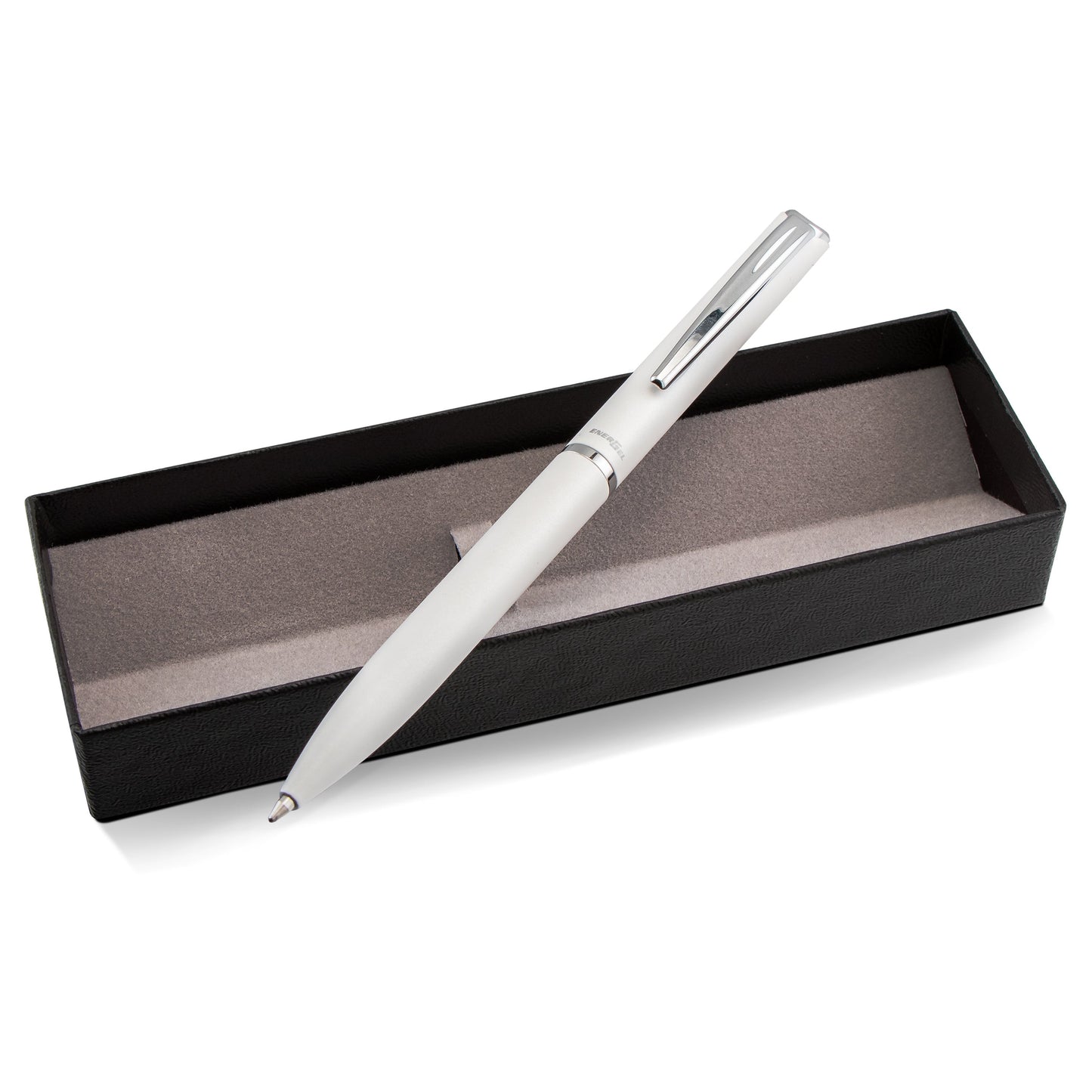 Pentel EnerGel Style Gel Pen, (0.7mm) Medium Line, White barrel, Black Ink, Gift Box w/ Belly Band (BL2007WABX)