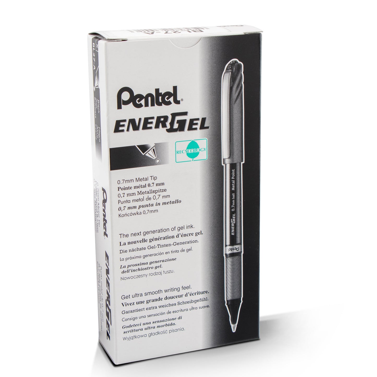 Pentel EnerGel NV Liquid Gel Pen, (0.7mm) Metal Tip, Medium Line Capped, Black Ink (BL27-A)