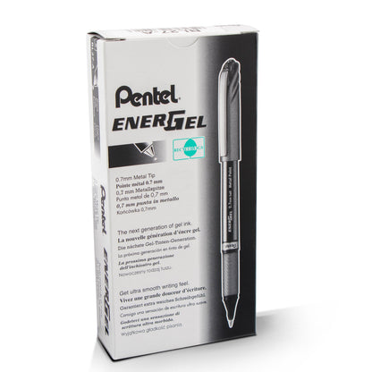 Pentel EnerGel NV Liquid Gel Pen, (0.7mm) Metal Tip, Medium Line Capped, Black Ink (BL27-A)