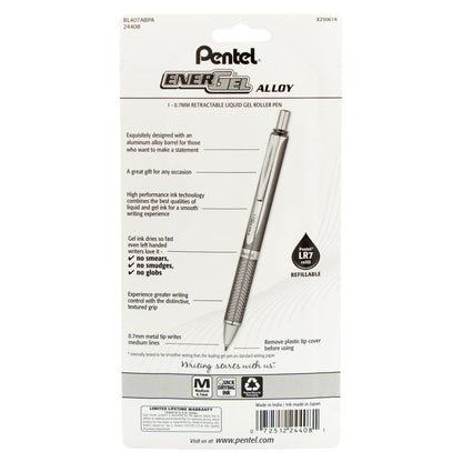 EnerGel Alloy Retractable Premium Liquid Gel Pen, (0.7mm) Black Barrel, Black Ink 1-Pk (BL407ABPA)