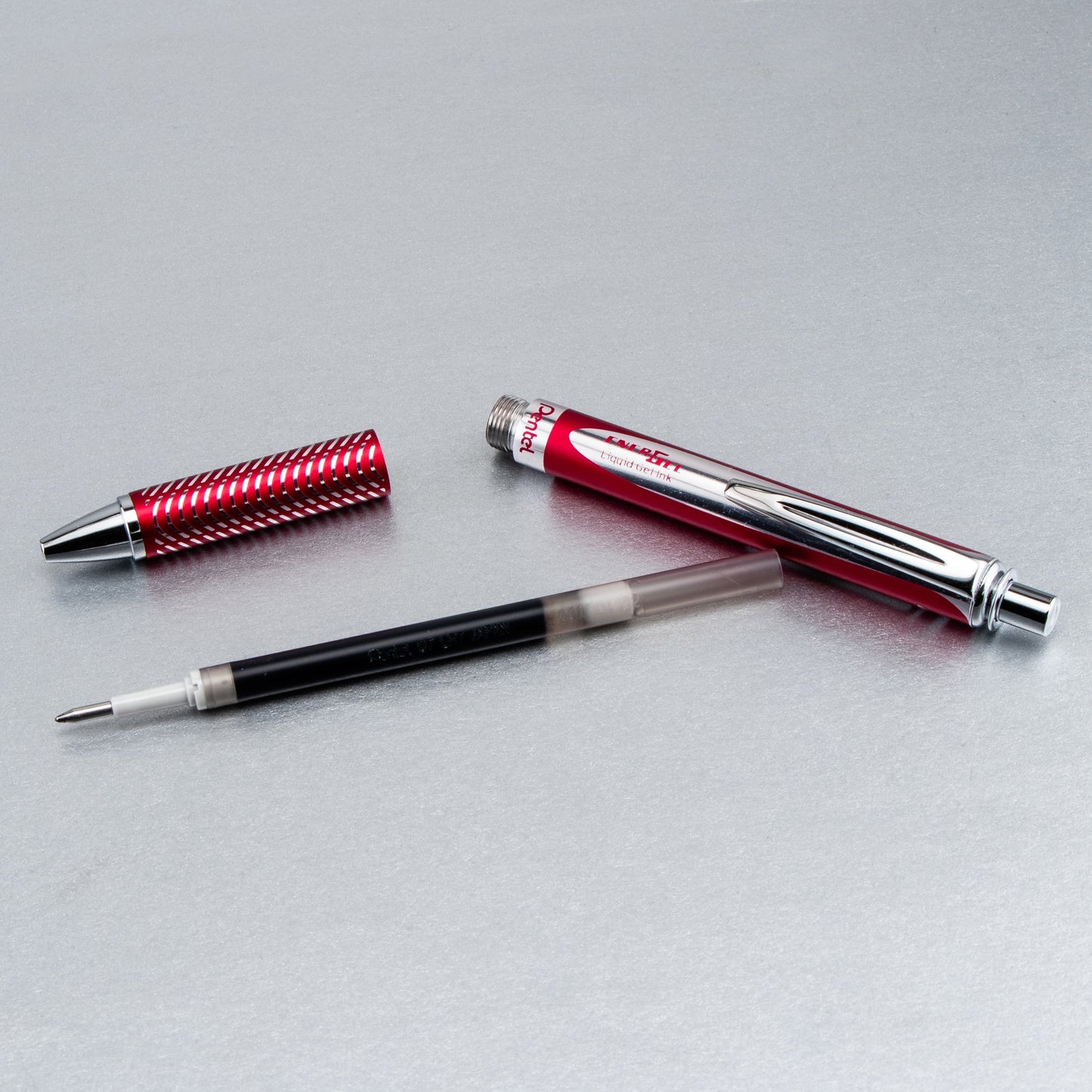 Pentel EnerGel Alloy Retractable Premium Liquid Gel Pen, (0.7mm) Metal Tip, Medium Line, Red Barrel, Black Ink (BL407B-A)