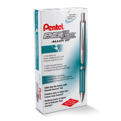 EnerGel Alloy Retractable Premium Liquid Gel Pen, (0.7mm) Aquamarine Barrel, Black Ink (BL407LS-A)