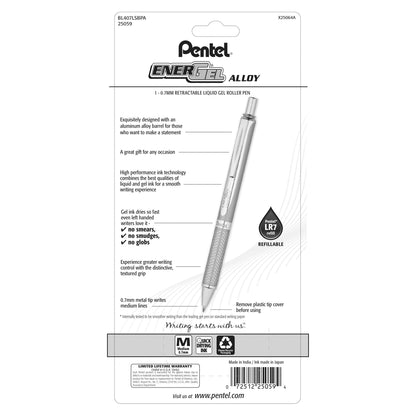 EnerGel Alloy Retractable Premium Liquid Gel Pen, (0.7mm) Aquamarine Barrel, Black Ink 1-Pk (BL407LSBPA)