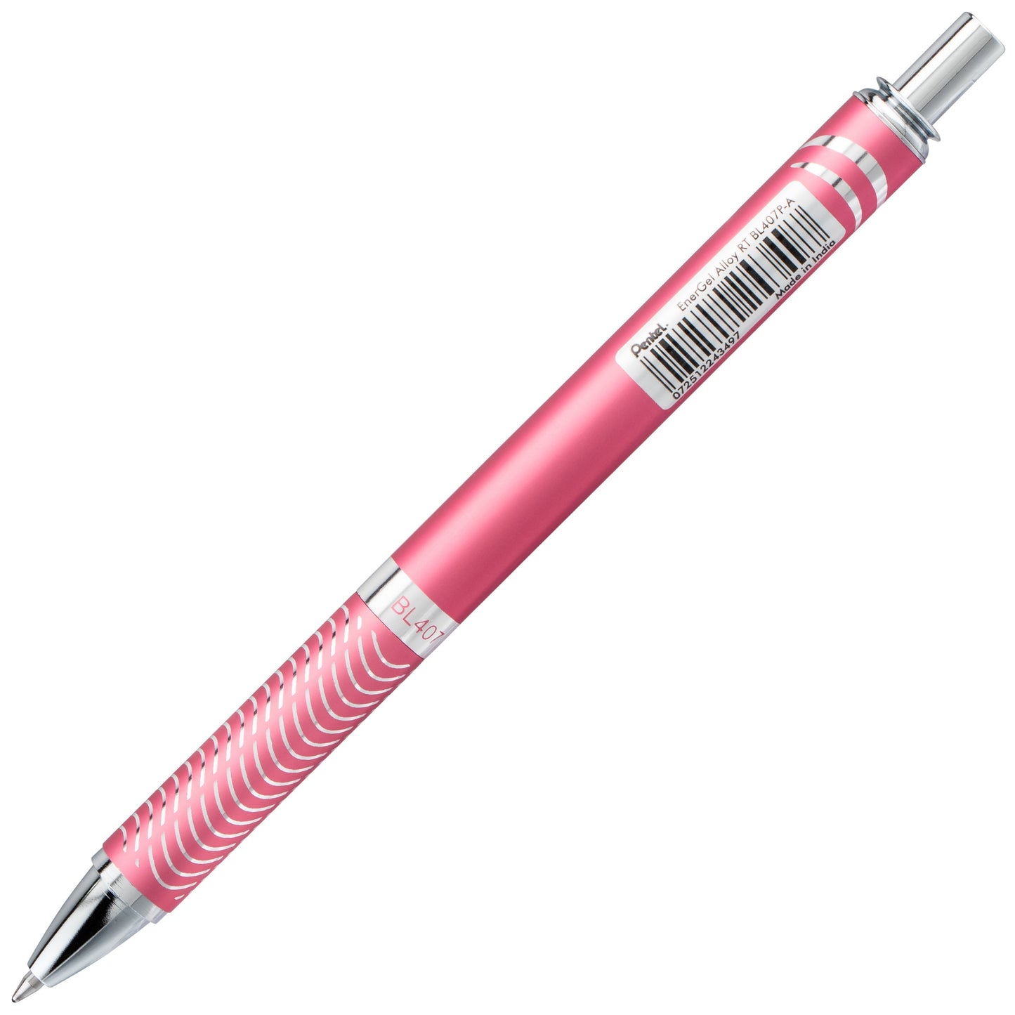 Pentel EnerGel Alloy Retractable Premium Liquid Gel Pen, (0.7mm) Metal Tip, Medium Line, Pink Barrel, Black Ink (BL407P-A)