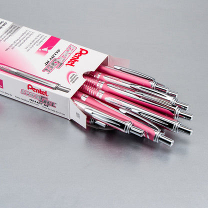 Pentel EnerGel Alloy Retractable Premium Liquid Gel Pen, (0.7mm) Metal Tip, Medium Line, Pink Barrel, Black Ink (BL407P-A)