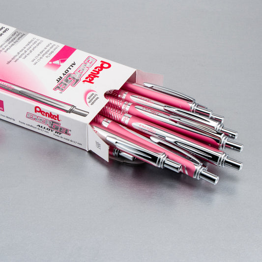 Pentel EnerGel Alloy Retractable Premium Liquid Gel Pen, (0.7mm) Metal Tip, Medium Line, Pink Barrel, Black Ink (BL407P-A), 24 Dozen