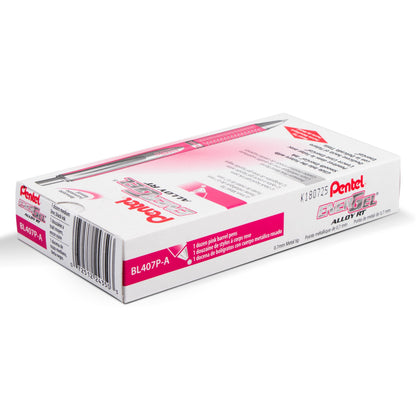 Pentel EnerGel Alloy Retractable Premium Liquid Gel Pen, (0.7mm) Metal Tip, Medium Line, Pink Barrel, Black Ink (BL407P-A)
