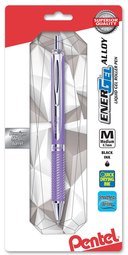 Pentel EnerGel Alloy Retractable Premium Liquid Gel Pen, (0.7mm) Metal Tip, Medium Line, Violet Barrel, Black Ink, 1-Pk (BL407VBPA)