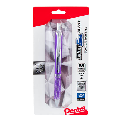 Pentel EnerGel Alloy Retractable Premium Liquid Gel Pen, (0.7mm) Metal Tip, Medium Line, Violet Barrel, Black Ink, 1-Pk (BL407VBPA)